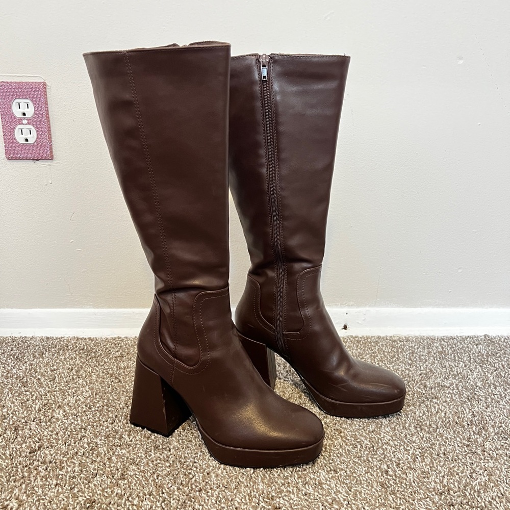 Pull&Bear Brown Knee High Boots